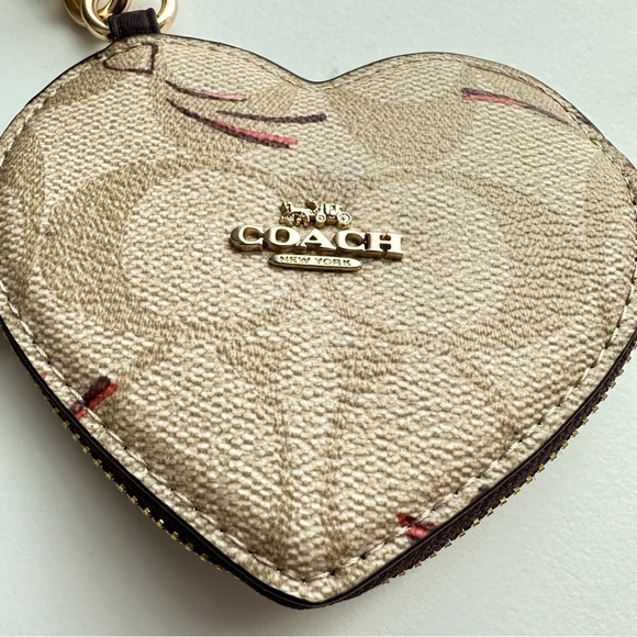 NWT Coach Heart Pouch Bag Charm In Signature Canvas With Heart And Star Print - Picture 5 of 11